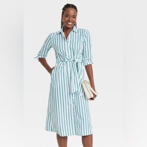 Universal Thread Green and Blue Midi Dress with Notched Collar